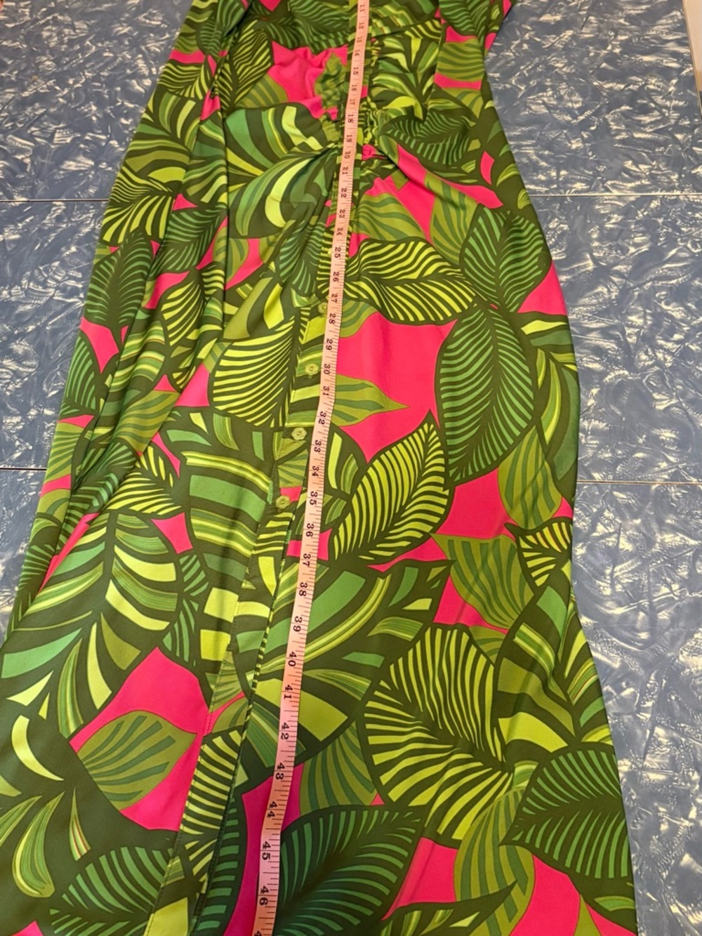 NWT Flora Bea Sleeveless Adrianne Maxi Dress Green & Pink Tropical Print - Picture 5 of 6
